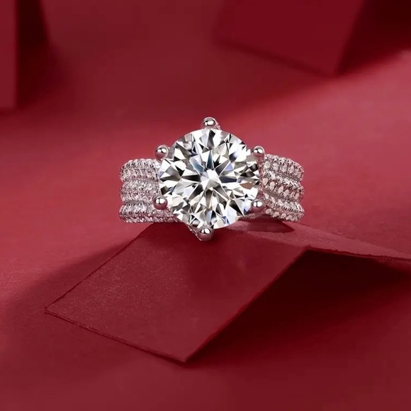 Certified 5ct. Diamond Moissanite Luxury Brilliant Cut Engagement Ring - Picture 2 of 6